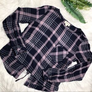 Cloth & Stone Plaid Lace Back Top